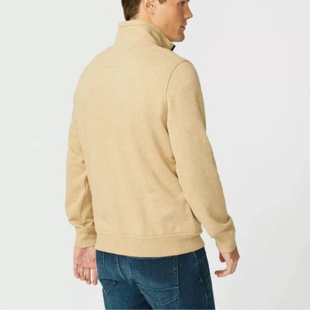 Nautica Men's COASTAL CAMEL HEATHER Quarter-Zip Knit Fleece Sweater, size medium